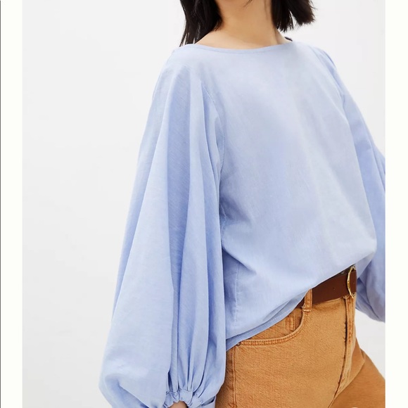 Margo Baridon x Anthropologie Balloon Sleeve XS Pink Gray Stripe Silky Blouse - Picture 4 of 5